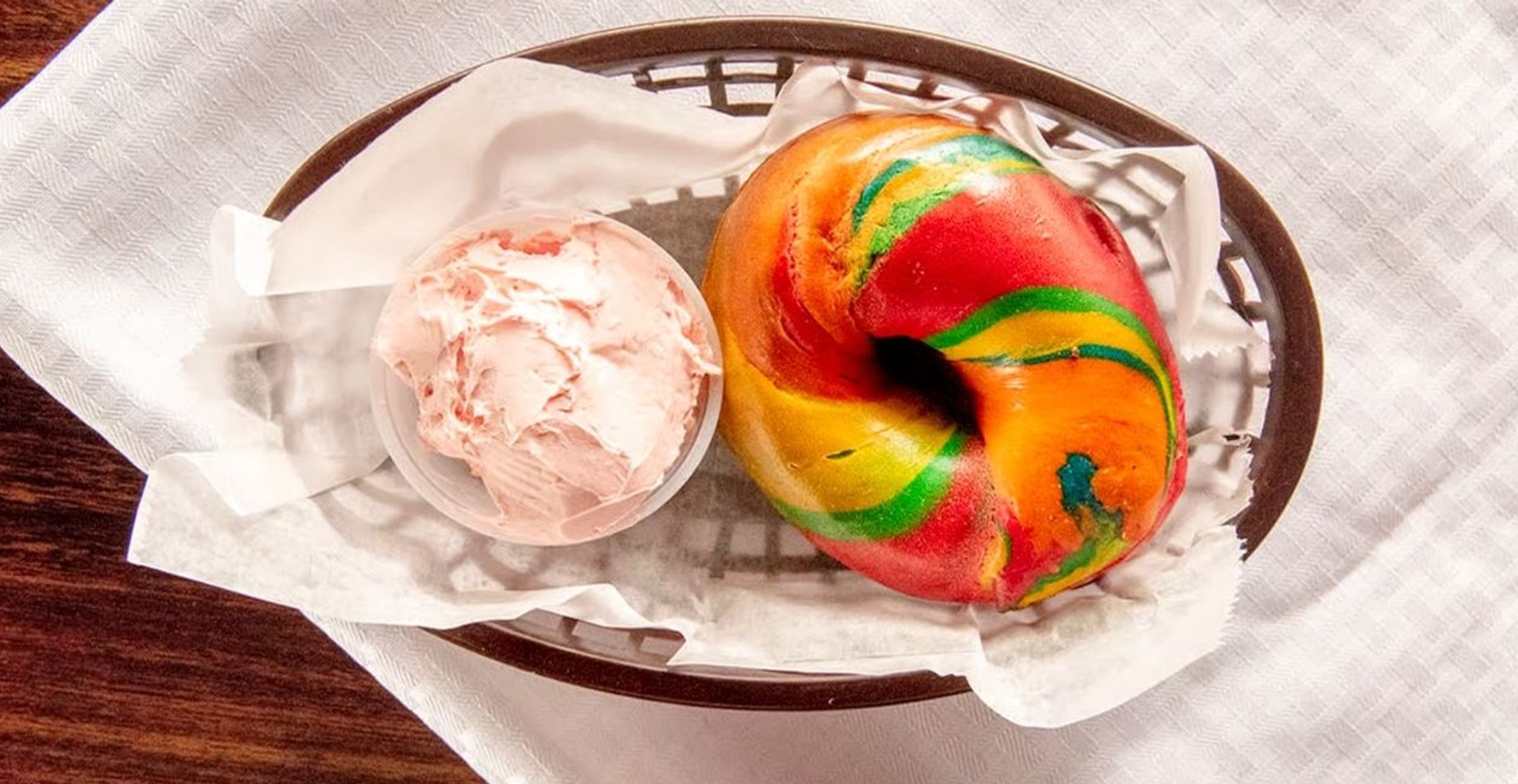 rainbow bagel with spread